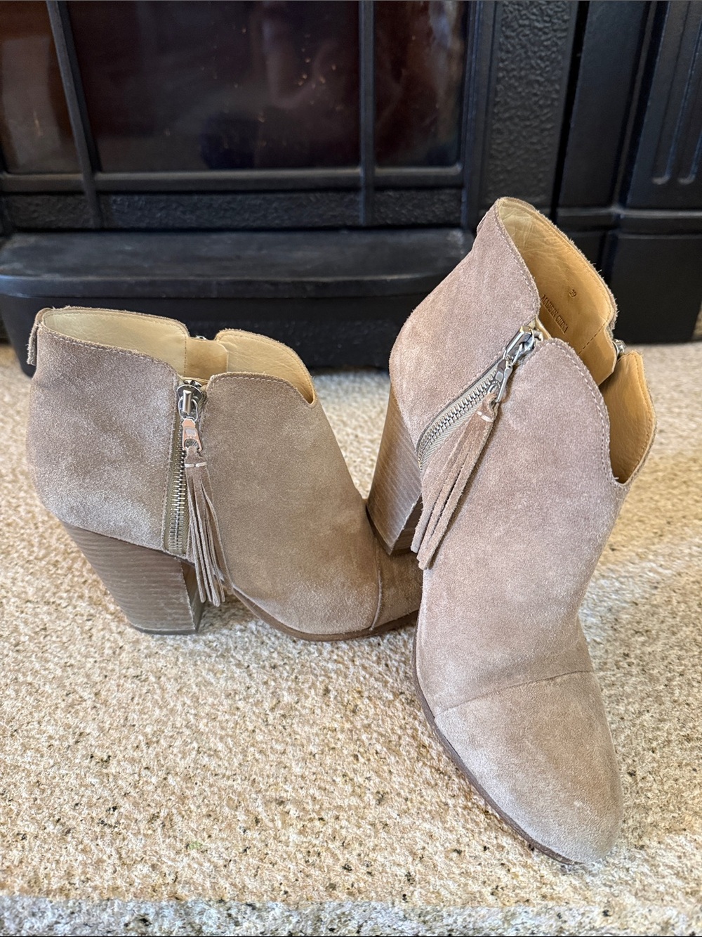 rag & bone Taupe Suede Tassel Zip Ankle Booties